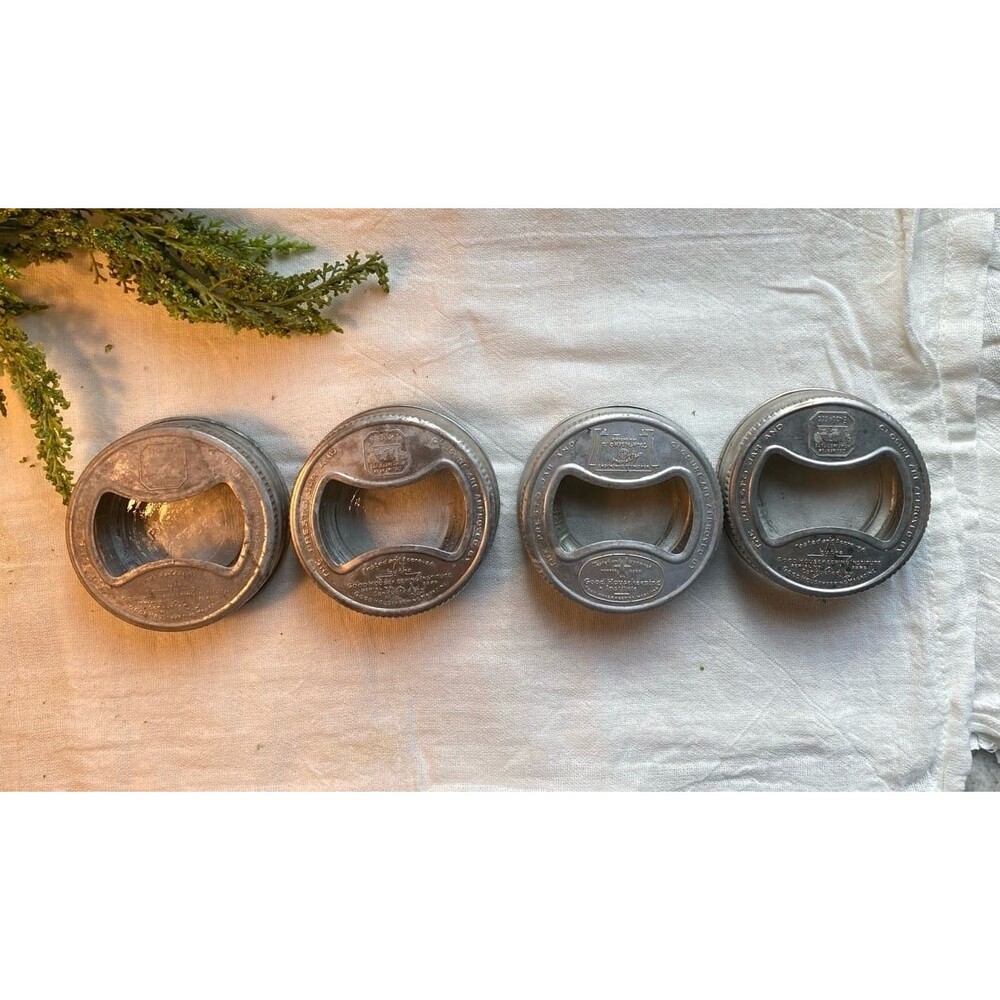 Vintage Antique Presto‎ Quart Canning Jar Bow tie Aluminum Lids & Glass Inserts